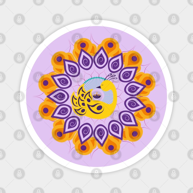 Diwali Peacock, Rangoli, Dipa Magnet by HolidayBug